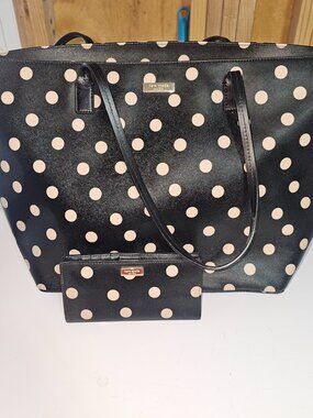 Kate Spade Black and Cream Polka Dot Purse and Wallet